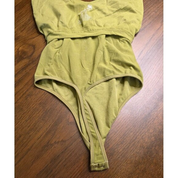 Scoop Neck Ribbed Thong Bodysuit Snap Closure Olive Green Womens Size S - Picture 11 of 11